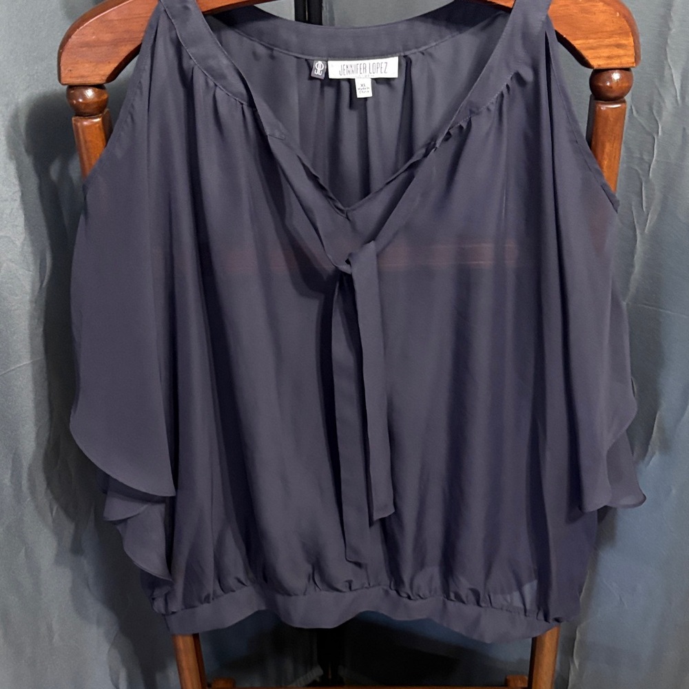 Jennifer Lopez Women's Black Cold Shoulder Blouse, Fluttery Sleeves.